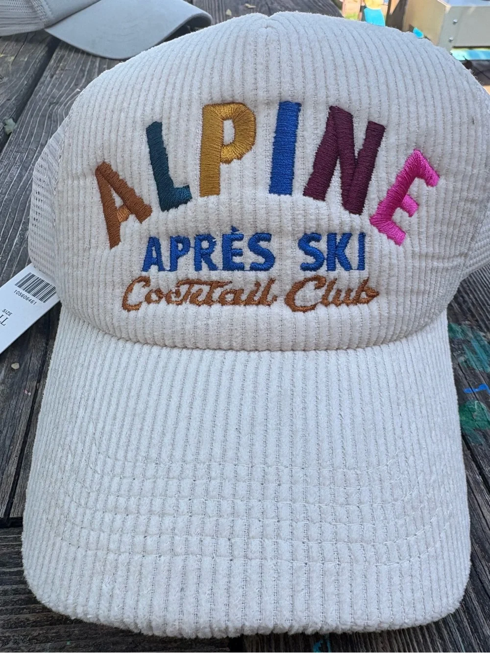 Alpine Après Ski Cocktail Club  Cream Embroidered Corduroy Cap